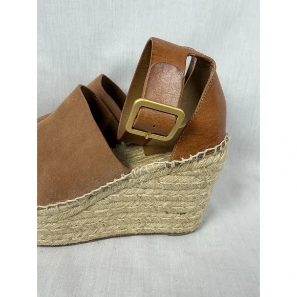 Chloé Ida Espadrille Wedge Sandals Brown Leather Platform Ankle Strap EU 38 - Picture 7 of 13